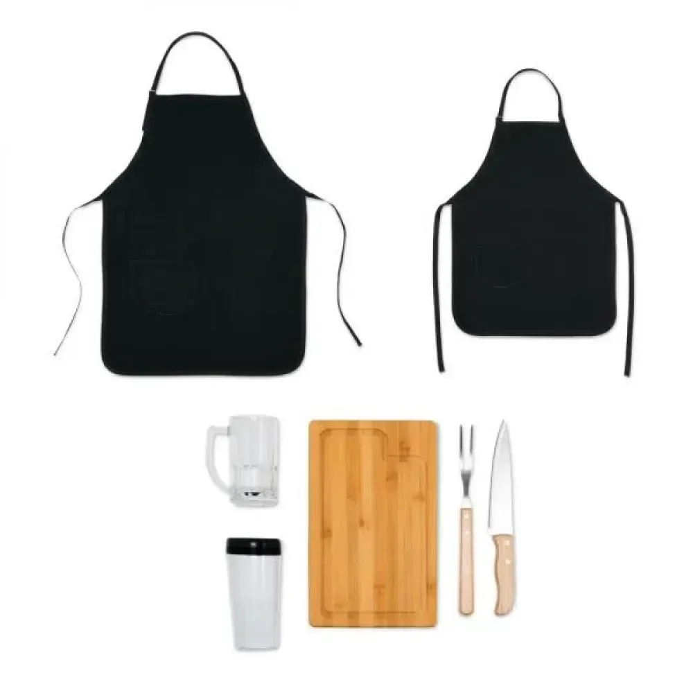 KIT CHURRASCO / CERVEJA EM BAMBU / MADEIRA / INOX - 7 PÇS