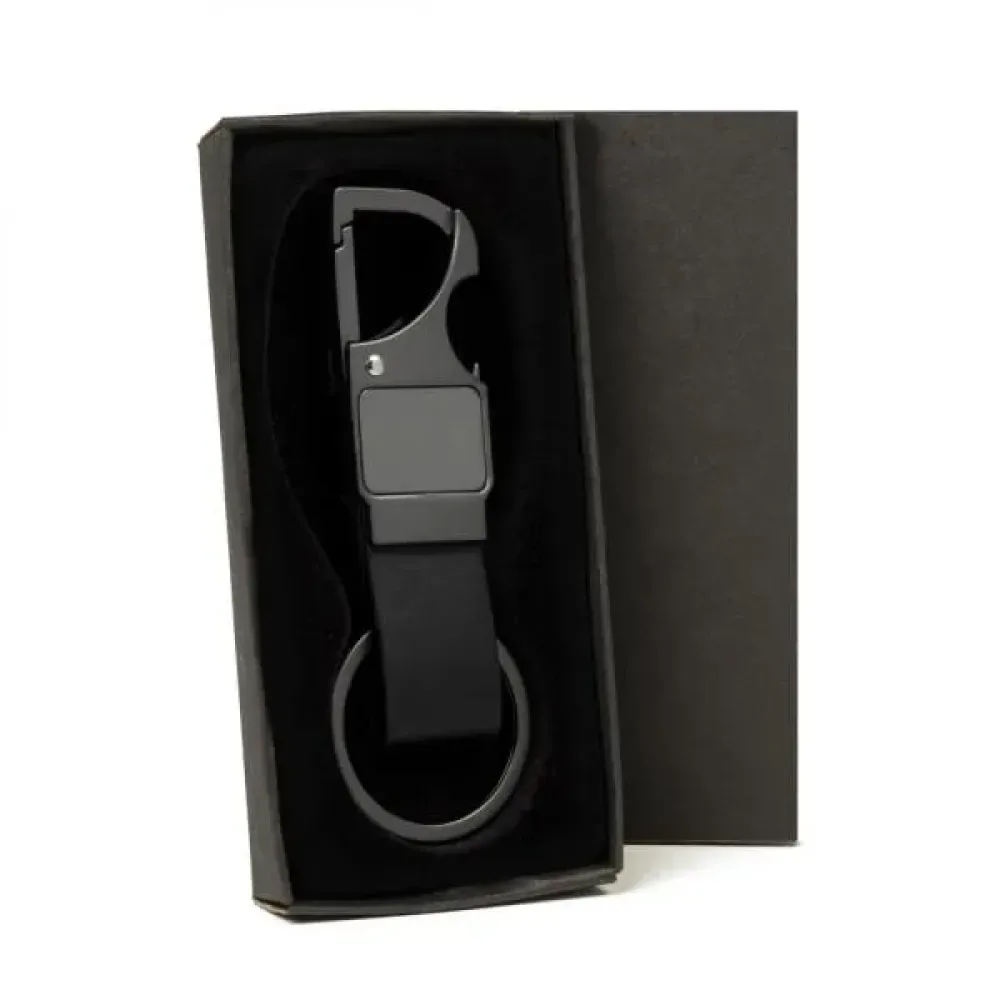 CHAVEIRO MOSQUETÃO EM METAL/PU - CINZA/PRETO