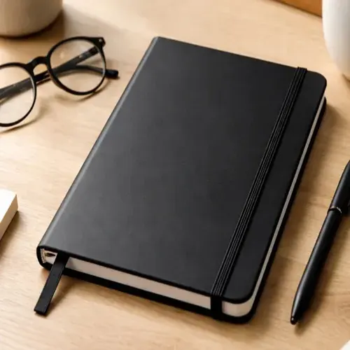 CARDENETA TIPO MOLESKINE PRETO COM PAUTA