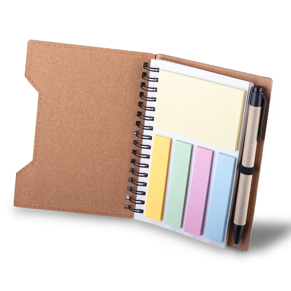 Caderno A6 capa em papelão reciclado com caneta