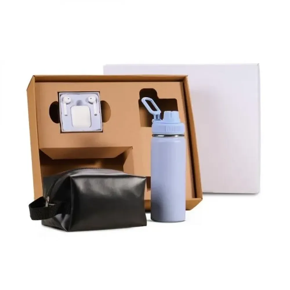 KIT GARRAFA, NECESSAIRE E FONE - 3 PÇS