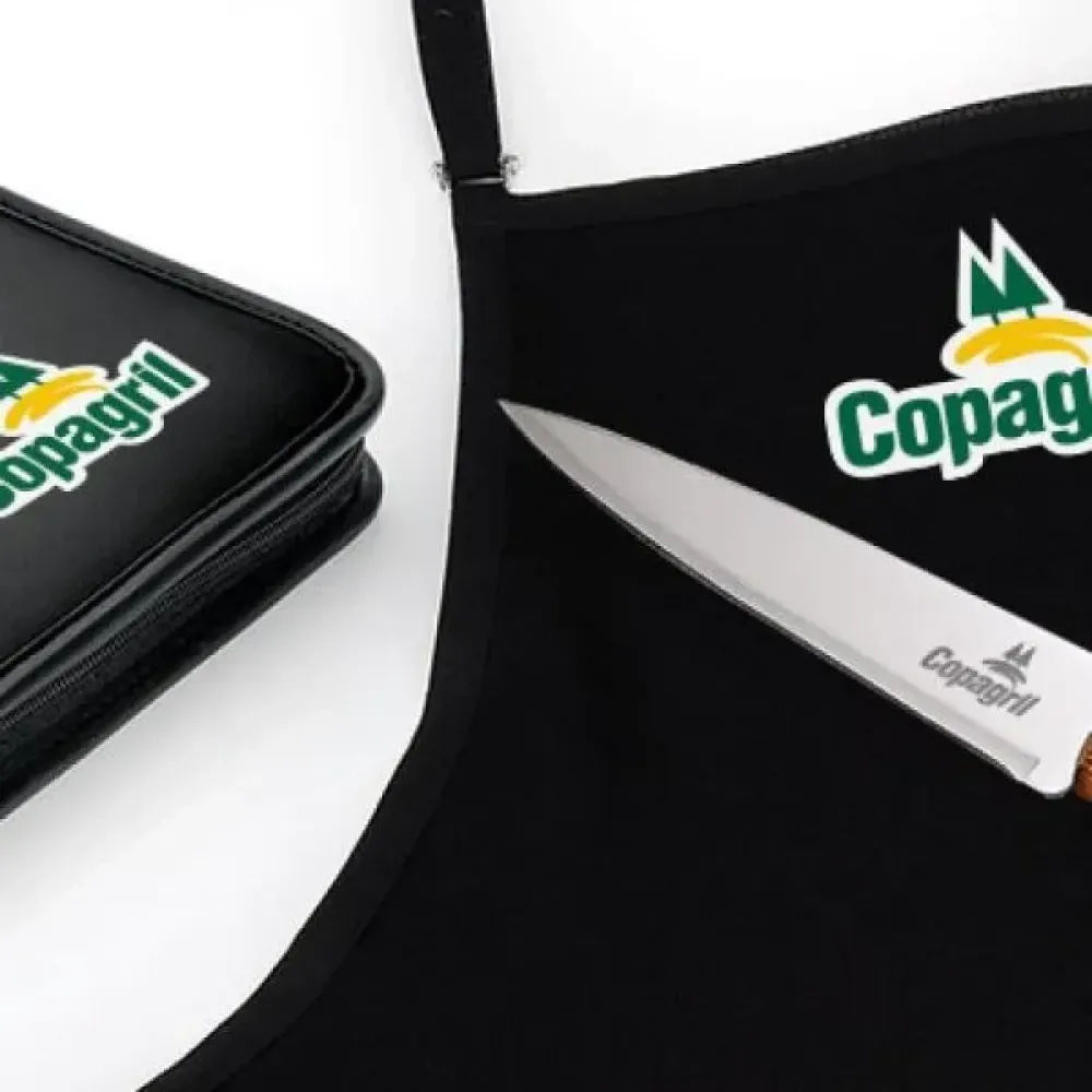 KIT GARFO, FACA INOX/BAMBU COM ESTOJO E AVENTAL - 4 PÇS