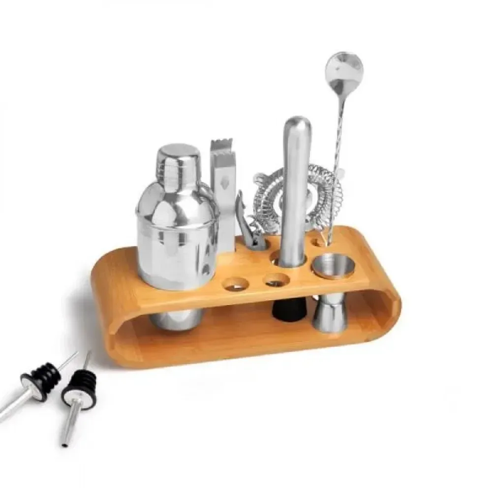 KIT BAR COM BASE EM BAMBU - 11 PÇS