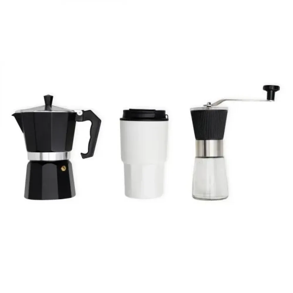 KIT CAFETEIRA, MOEDOR E COPO TÉRMICO - 3 PÇS