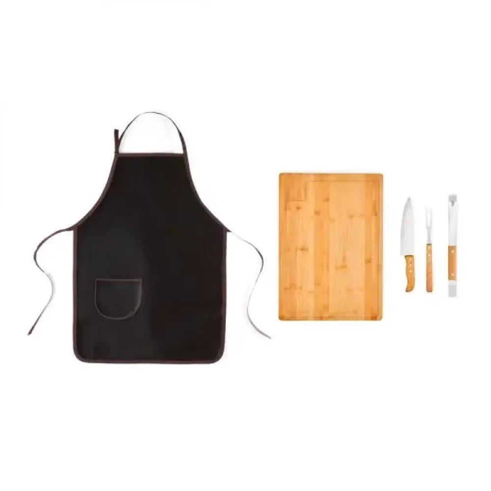 KIT PARA CHURRASCO COM AVENTAL - 5 PÇS
