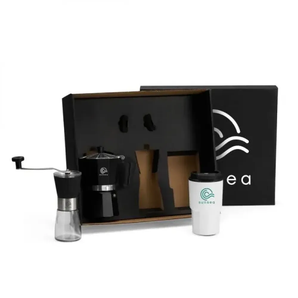KIT CAFETEIRA, MOEDOR E COPO TÉRMICO - 3 PÇS