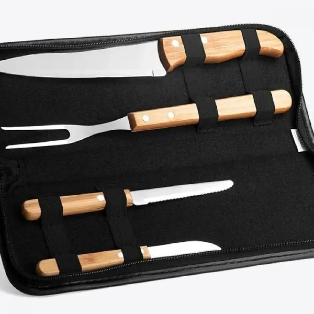 CONJ. DE FACAS INOX / MADEIRA / BAMBU COM ESTOJO - 5 PÇS