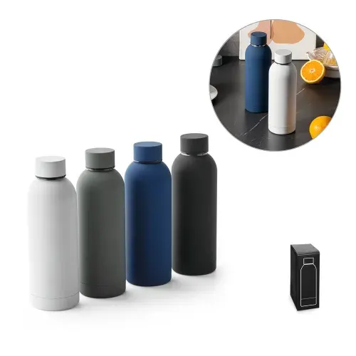 ODIN. Garrafa em aço inox 36% reciclado de parede dupla térmica, isolada a vácuo 550 mL