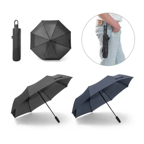 GUSTAVO. Guarda-chuva dobrável de 23   em 100% poliéster reciclado pongee 190T (100% rPET) com abertura e fecho automático