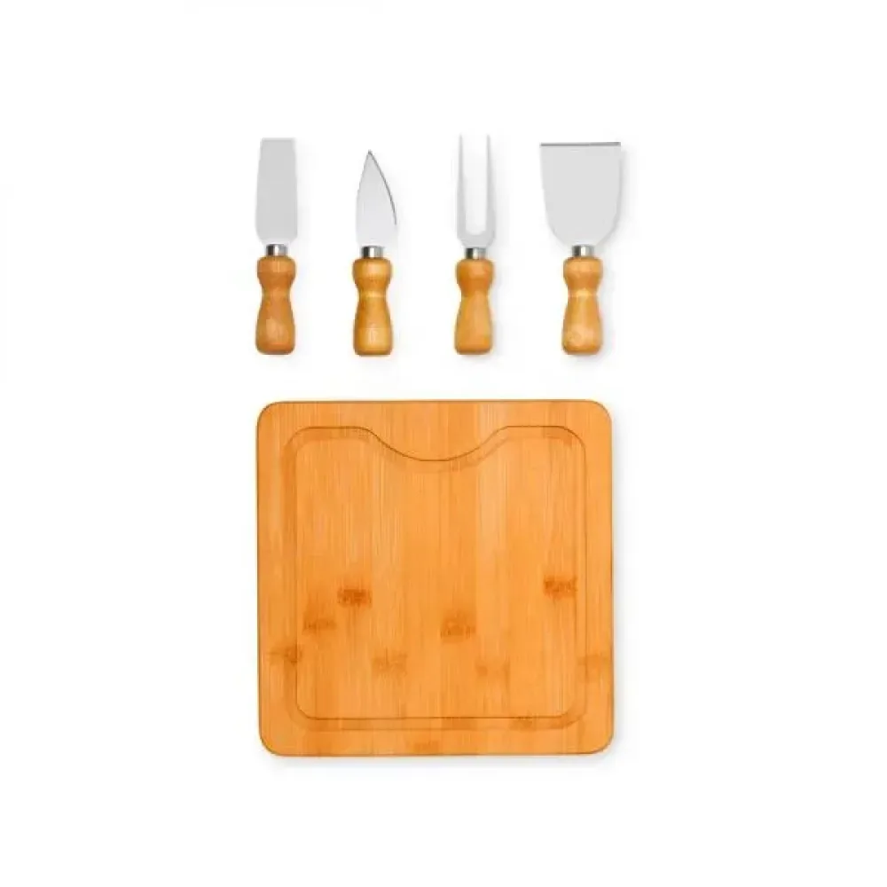 CONJ. PARA QUEIJO EM BAMBU / MADEIRA / INOX - 5 PÇS