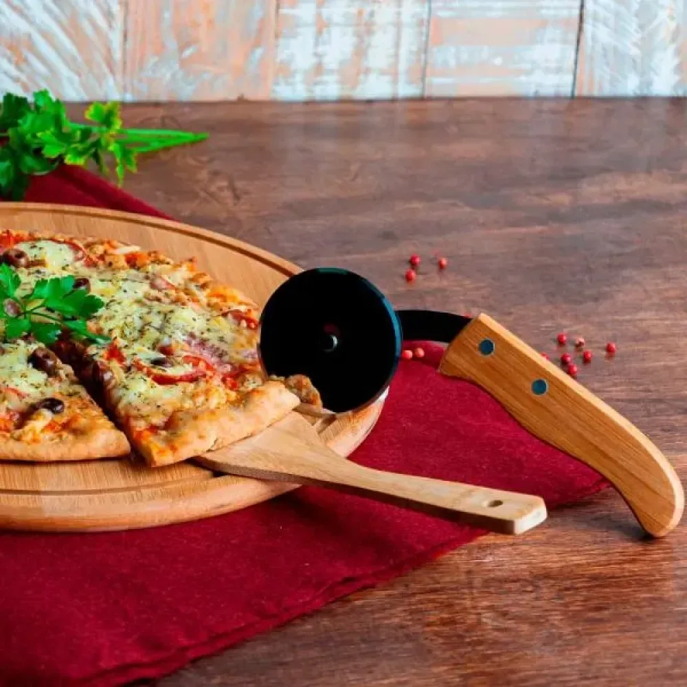 CONJ. PARA PIZZA EM BAMBU 35 CM - 3 PÇS