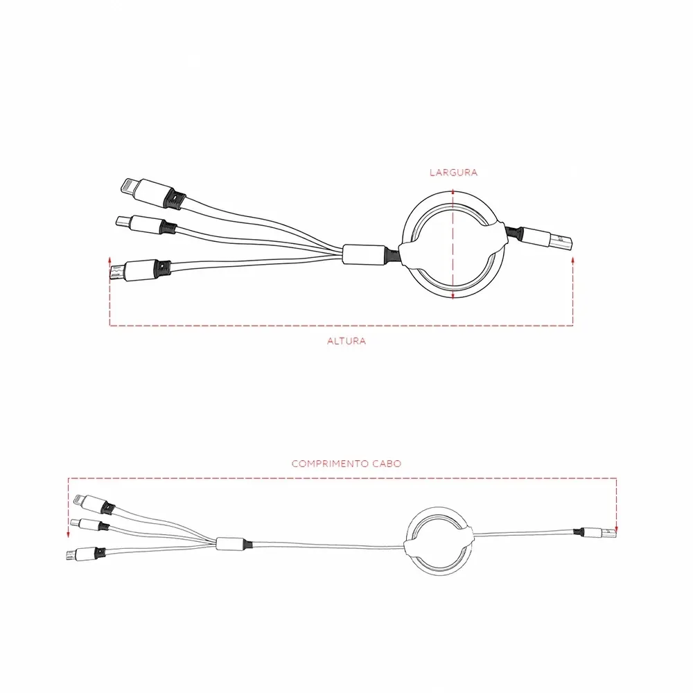 Cabo USB Retrátil 3 em 1