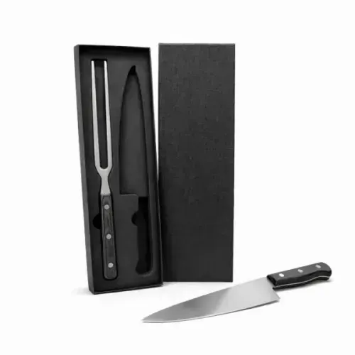 CONJ. DE FACA E GARFO PREMIUM EM MADEIRA / INOX - PRETO - 2 PÇS