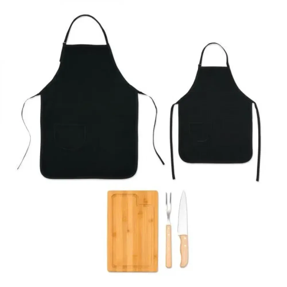 CONJ. PARA CHURRASCO COM AVENTAL E AVENTAL MINI - 5 PÇS