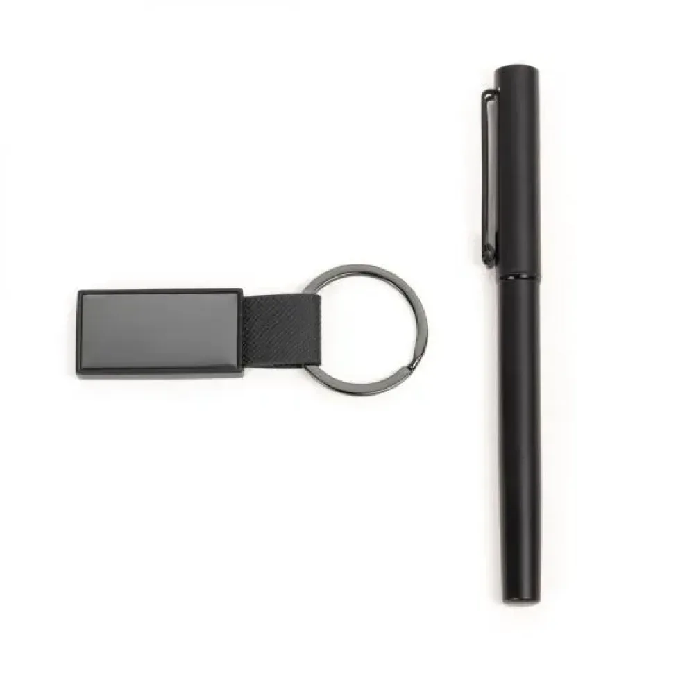 CANETA ROLLER E CHAVEIRO EM METAL/PU