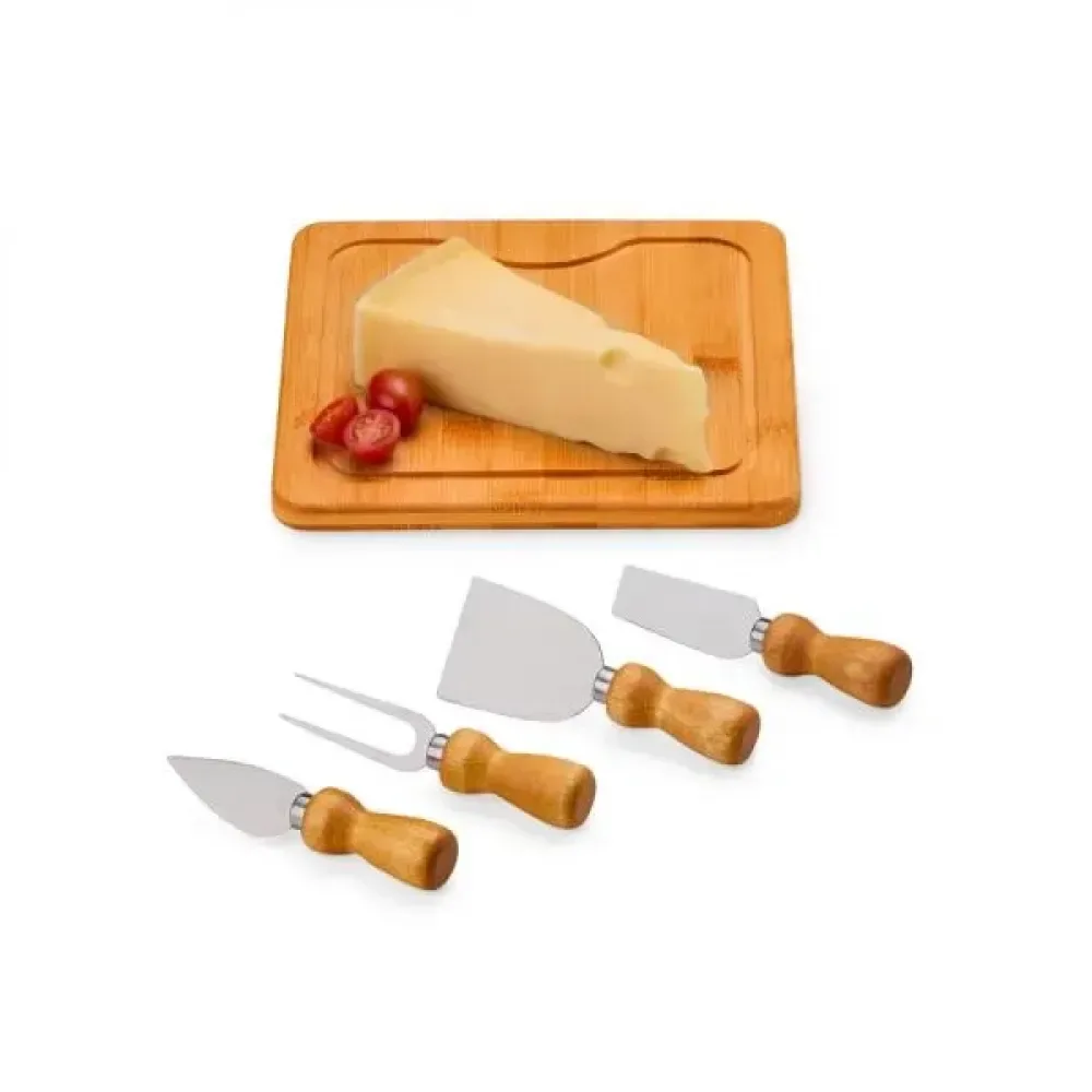 CONJ. PARA QUEIJO EM BAMBU / MADEIRA / INOX - 5 PÇS