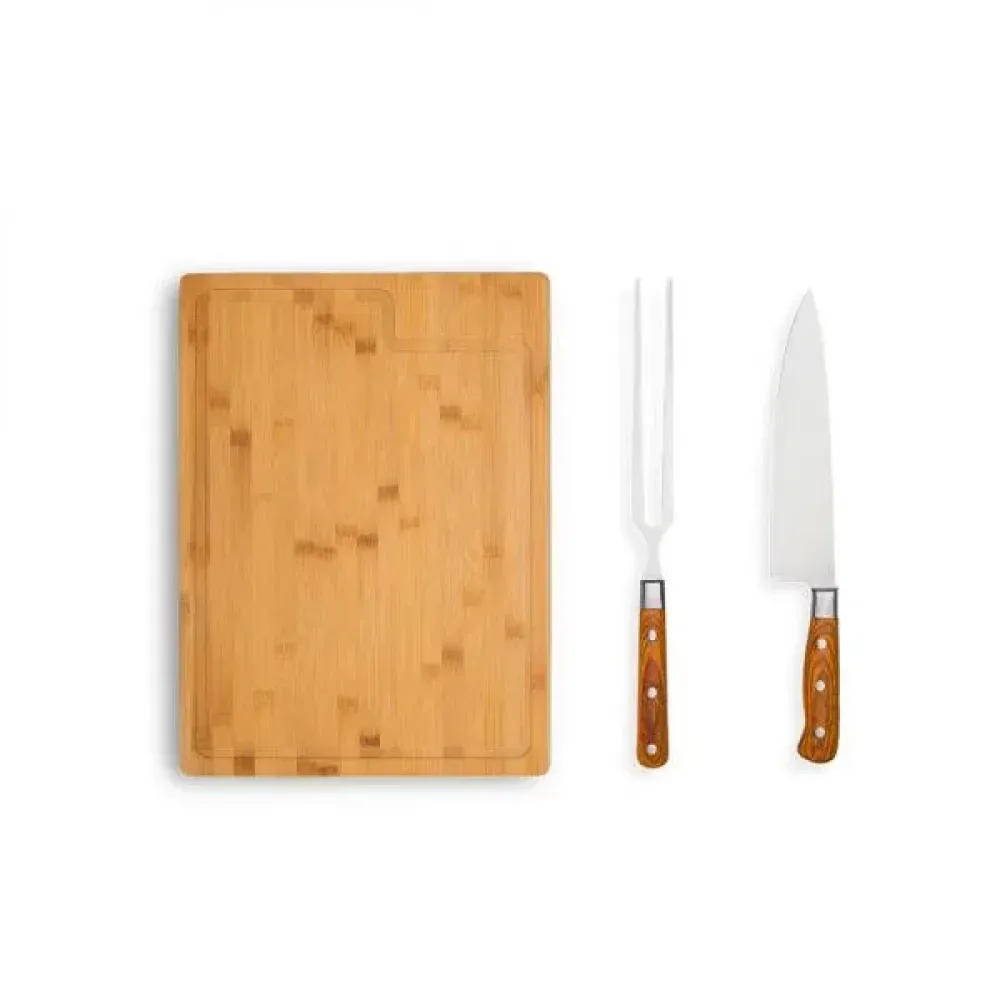 CONJ. PARA CHURRASCO PREMIUM EM BAMBU / MADEIRA / INOX - 3 PÇS