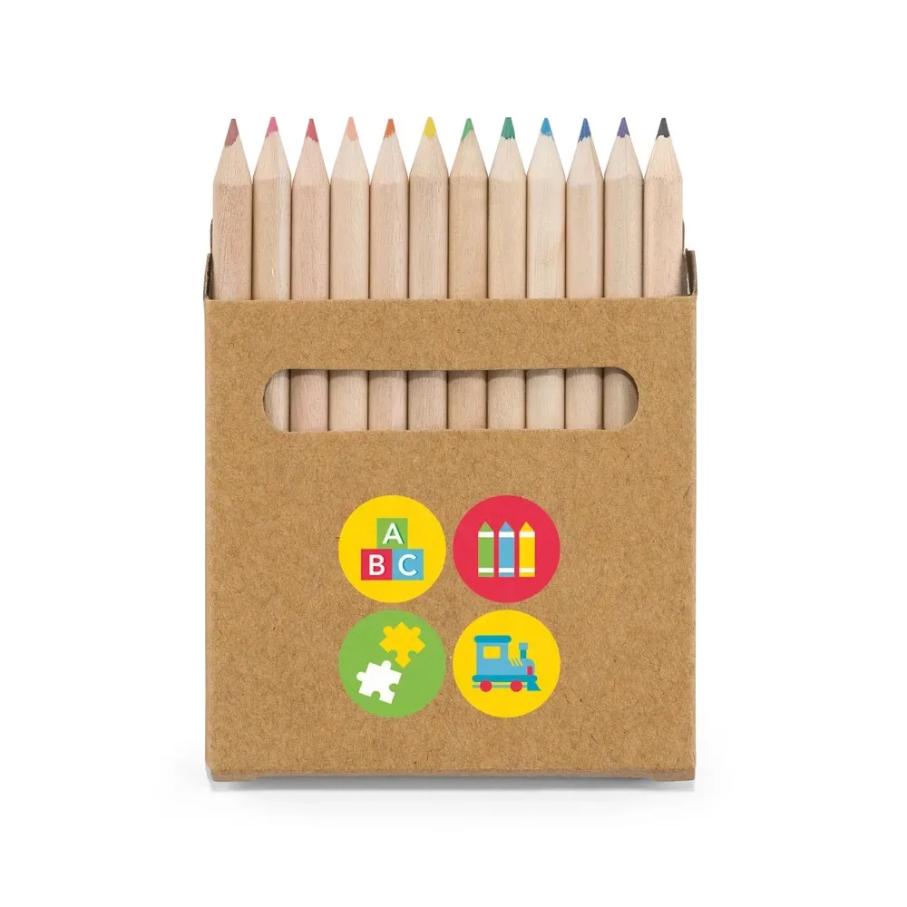 COLOURED. Caixa de cartão com 12 mini lápis de cor