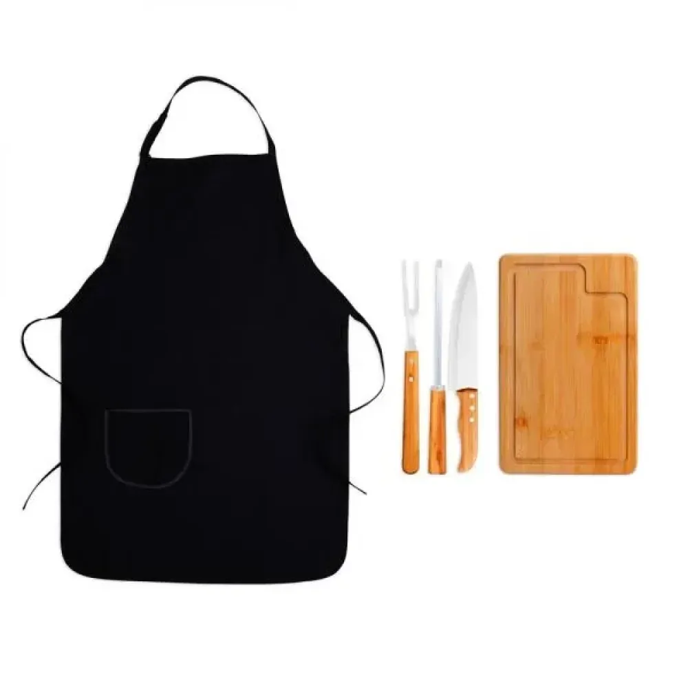 CONJ. PARA CHURRASCO EM BAMBU / MADEIRA / INOX TEXAS - 5 PÇS