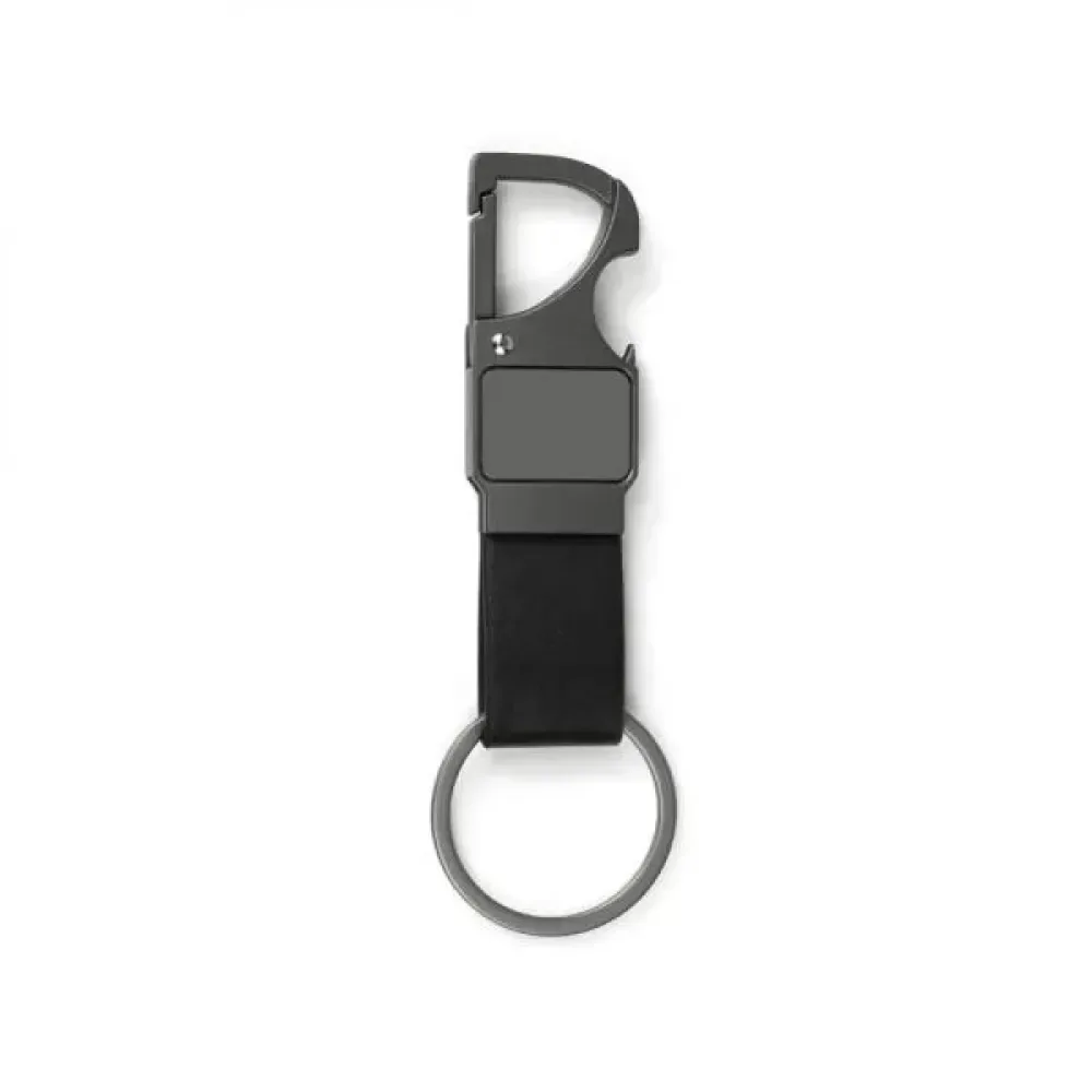 CHAVEIRO MOSQUETÃO EM METAL/PU - CINZA/PRETO