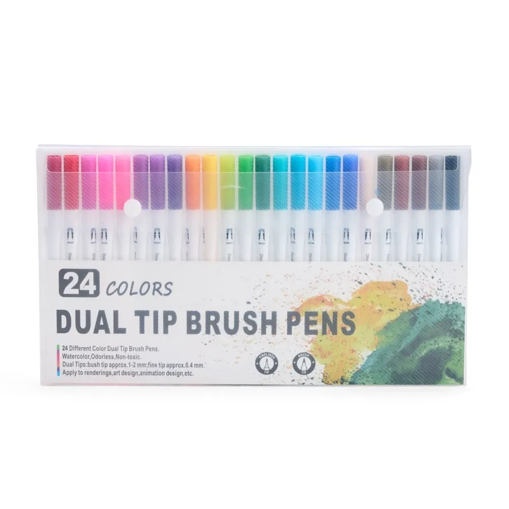Kit Canetinhas Ponta Dupla Com 24 Cores