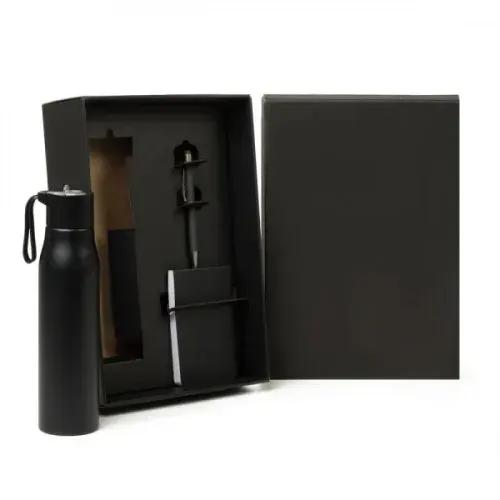KIT GARRAFA, BLOCO PARA ANOTAÇÕES E CANETA - 3 PÇS