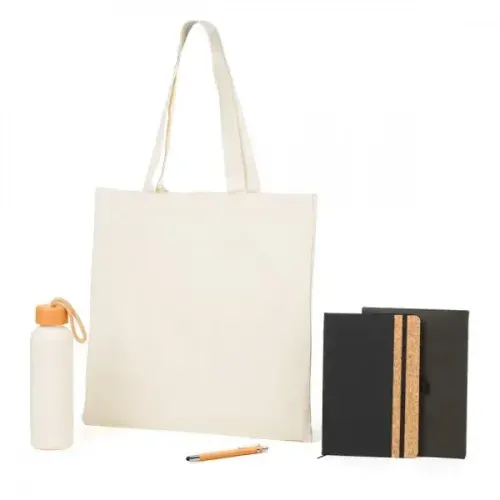 KIT SACOLA, GARRAFA, CADERNO E CANETA - 4 PÇS