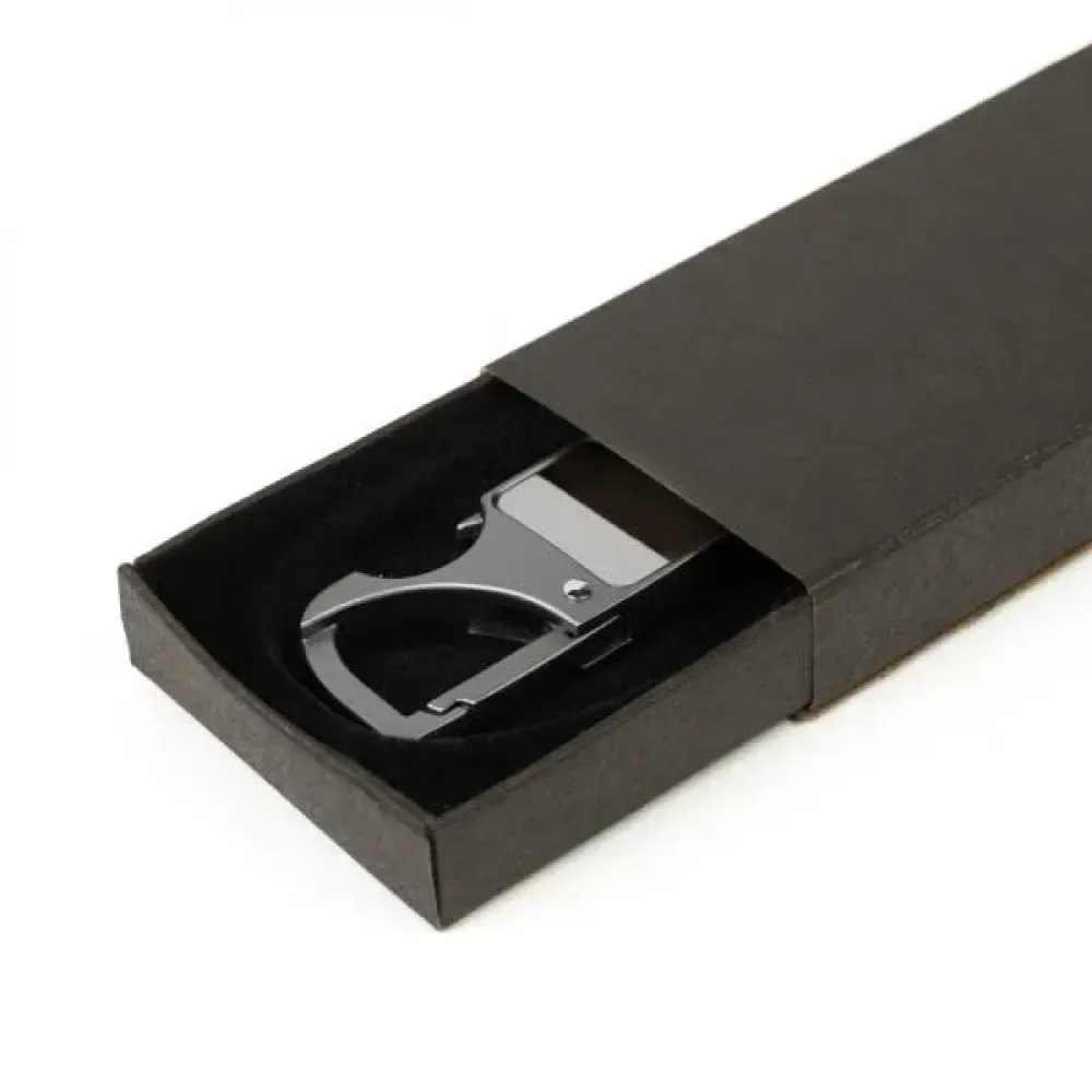 CHAVEIRO MOSQUETÃO EM METAL/PU - CINZA/PRETO